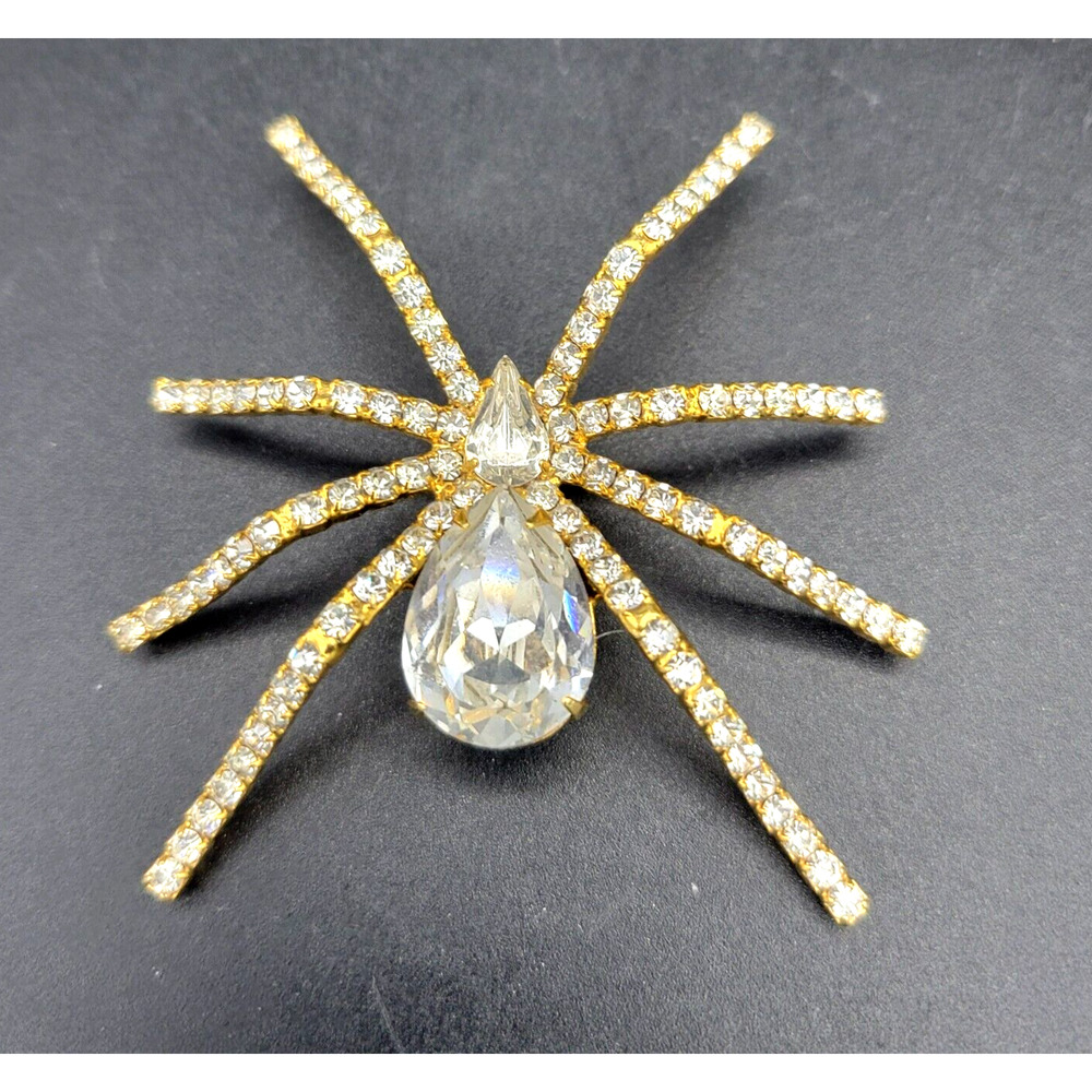 LADY REMINGTON Gold Plated Spider Brooch Vintage Crystal Pin NEW 2in x 2.5in